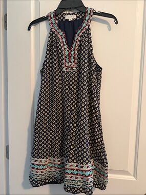 THML Navy Embroidered Sleeveless Boho Swing Dress Medium